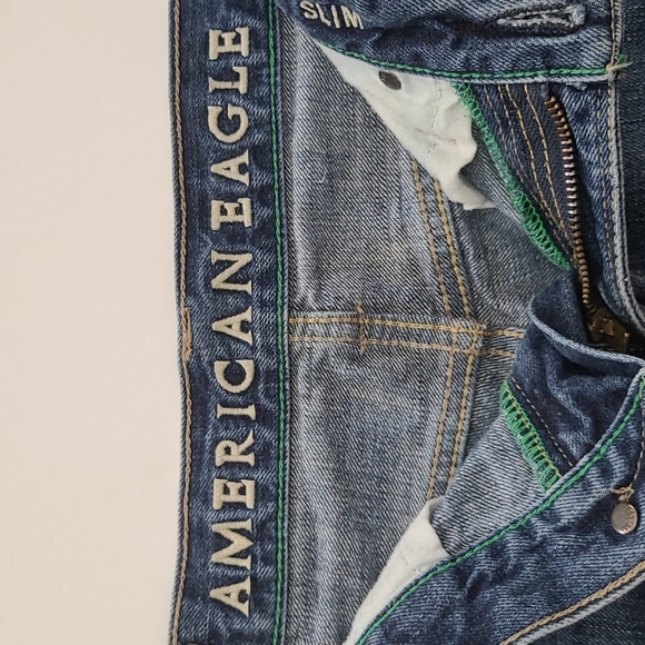 American Eagle Men's Slim Jeans Dark Blue Denim Fade 100% Cotton Size  30 X 34 - Picture 6 of 14